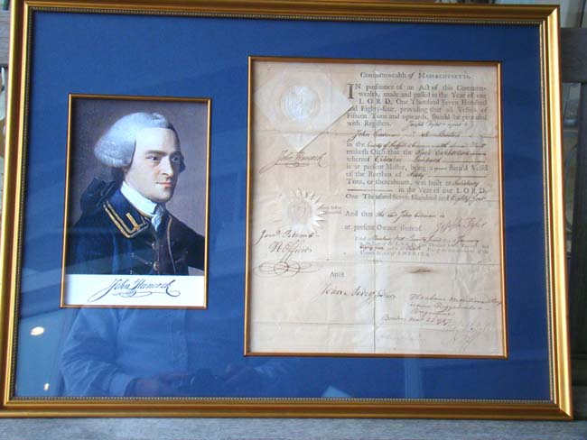 An 18th century Ships' Registry document signed by JOHN HANCOCK as Governor of Massachusetts on Jan.22, 1785.